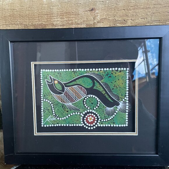 Aboriginal Art Fish Dot Original Painting Framed Indigenous Signed Kulali Queens - Picture 1 of 8